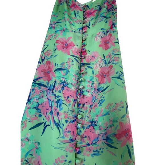 Sexy Green Medium Floral Spaghetti Strap Maxi Dress Chiffon boho Prairie Y2K - Picture 5 of 8